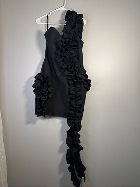 TB Dream Black One-Shoulder Ruffle Mini Dress